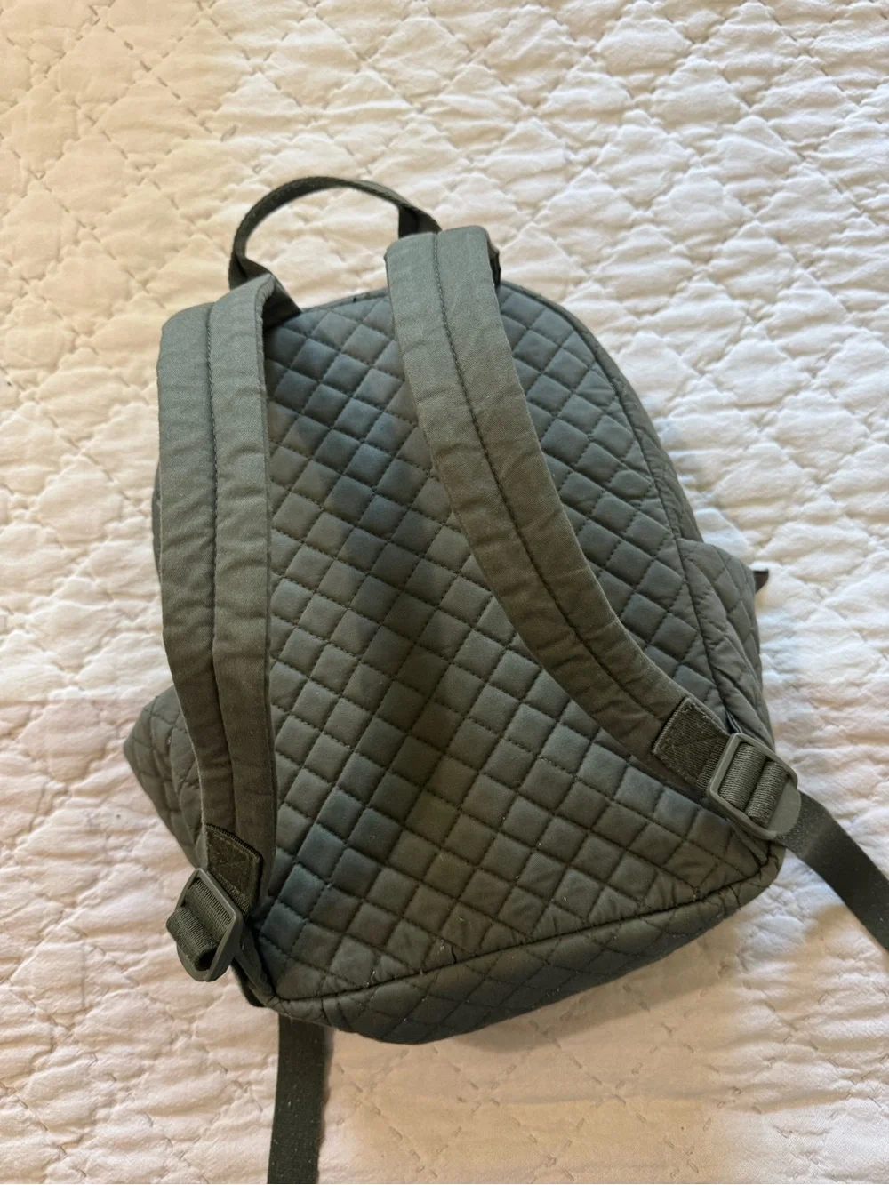 Vera Bradley Olive Green Quilted Backpack with Tinker Bell Floral Embroidery